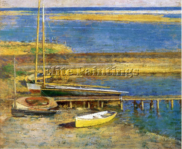 THEODORE ROBINSON BOATS AT A LANDING ARTIST PAINTING REPRODUCTION HANDMADE OIL