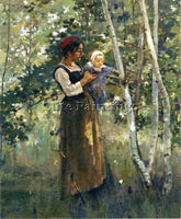 THEODORE ROBINSON MOTHER AND CHILD BY THE HEARTH ARTIST PAINTING HANDMADE CANVAS