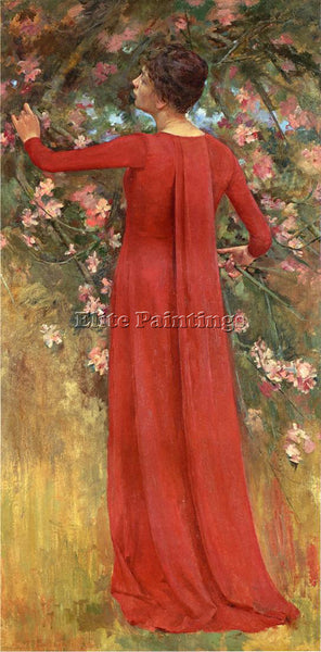 THEODORE ROBINSON THE RED GOWN AKA HIS FAVORITE MODEL ARTIST PAINTING HANDMADE