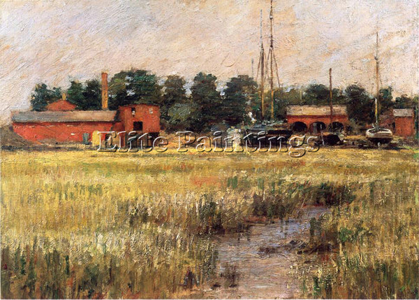 THEODORE ROBINSON THE SHIP YARD ARTIST PAINTING REPRODUCTION HANDMADE OIL CANVAS