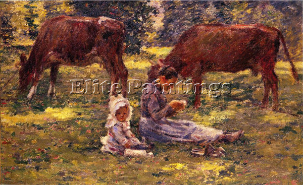 THEODORE ROBINSON WATCHING THE COWS ARTIST PAINTING REPRODUCTION HANDMADE OIL