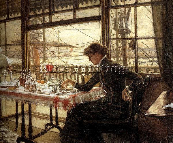 JAMES JACQUES-JOSEPH TISSOT ROOM OVERLOOKING THE HARBOUR ARTIST PAINTING CANVAS