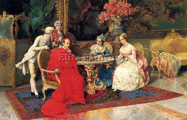 GIULIO ROSATI THE CHESS PLAYERS ARTIST PAINTING REPRODUCTION HANDMADE OIL CANVAS