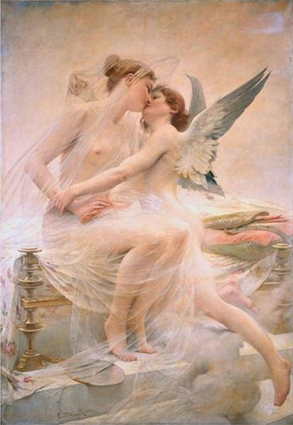 ROYER LIONEL NOEL CUPID AND PSYCHE 1893 ARTIST PAINTING REPRODUCTION HANDMADE