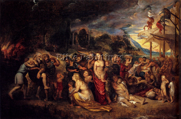 PETER PAUL RUBENS AENEAS AND HIS FAMILY DEPARTING FROM TROY ARTIST PAINTING OIL