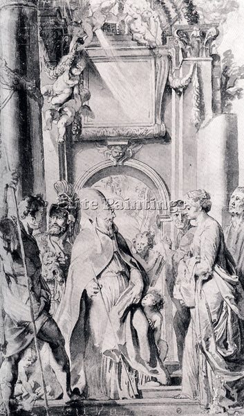 RUBENS SAINT GREGORY WITH SAINTS DOMITILLA MAURUS AND PAPIANUS 1606 PAINTING OIL