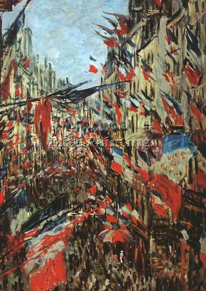 CLAUDE MONET RUE MONTARGUEIL WITH FLAGS ARTIST PAINTING REPRODUCTION HANDMADE