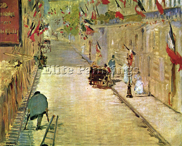 MANET RUE MOSNIER WITH FLAGS ARTIST PAINTING REPRODUCTION HANDMADE CANVAS REPRO