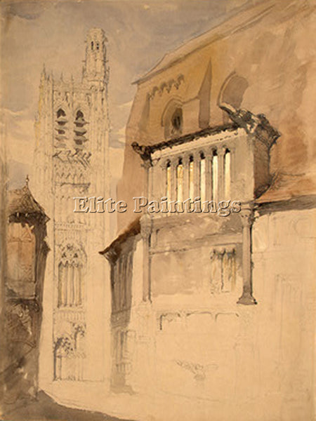 JOHN RUSKIN TOWER OF THE CATHEDRAL AT SENS C 1845 ARTIST PAINTING REPRODUCTION