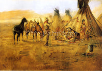 CHARLES RUSSELL COWBOY BARGAINING FOR AN INDIAN GIRL ARTIST PAINTING HANDMADE