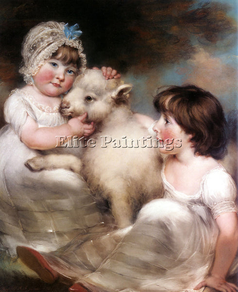 JOHN RUSSELL PORTRAIT OF MISS E AND MISS L EARLE WITH A LAMB ARTIST PAINTING OIL