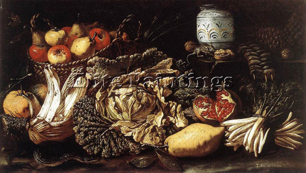 ITALIAN SALINI TOMMASO STILL LIFE WITH FRUIT VEGETABLES AND ANIMALS PAINTING OIL