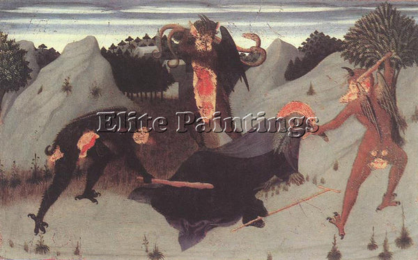 SASSETTA  ST ANTHONY THE HERMIT TORTURED BY THE DEVILS ARTIST PAINTING HANDMADE