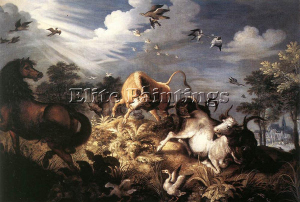 ROELANDT JACOBSZ SAVERY HORSES AND OXEN ATTACKED BY WOLVES ARTIST PAINTING REPRO