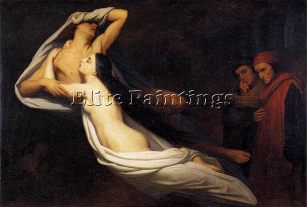SCHEFFER THE GHOSTS PAOLO AND FRANCESCA APPEAR TO DANTE AND VIRGIL 1855 PAINTING