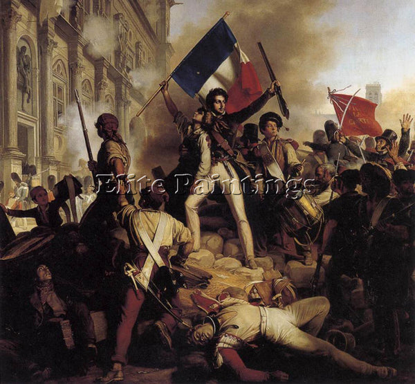 FRENCH SCHNETZ JEAN VICTOR THE BATTLE FOR THE TOWN HALL ARTIST PAINTING HANDMADE