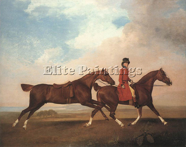 STUBBS GEORGE WILLIAM ANDERSON WITH TWO SADDLE HORSES ARTIST PAINTING HANDMADE