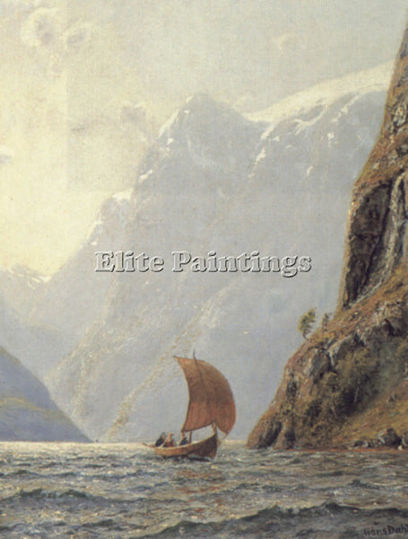 HANS DAHL SAILING IN A FJORD ARTIST PAINTING REPRODUCTION HANDMADE CANVAS REPRO