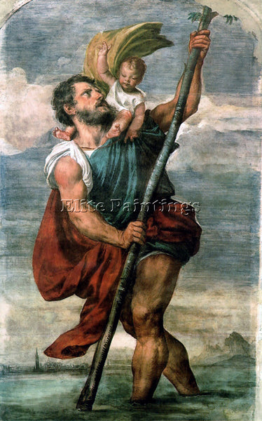 TITIAN SAINT CHRISTOPHER ARTIST PAINTING REPRODUCTION HANDMADE CANVAS REPRO WALL
