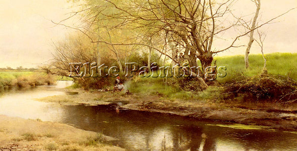 EMILIO SANCHEZ-PERRIER A CAMPFIRE BY THE RIVER S EDGE ARTIST PAINTING HANDMADE