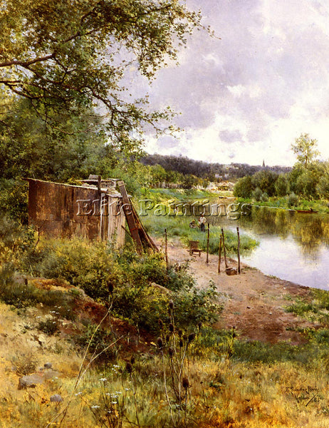 EMILIO SANCHEZ-PERRIER ON THE RIVER BANK ARTIST PAINTING REPRODUCTION HANDMADE