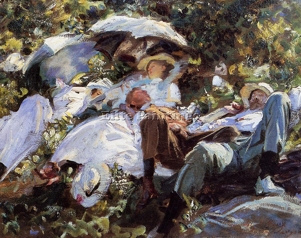 JOHN SINGER SARGENT GROUP WITH PARASOLS A SIESTA ARTIST PAINTING HANDMADE CANVAS