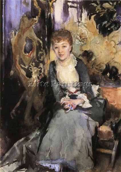 JOHN SINGER SARGENT MISS REUBELL SEATED IN FRONT OF A SCREEN ARTIST PAINTING OIL