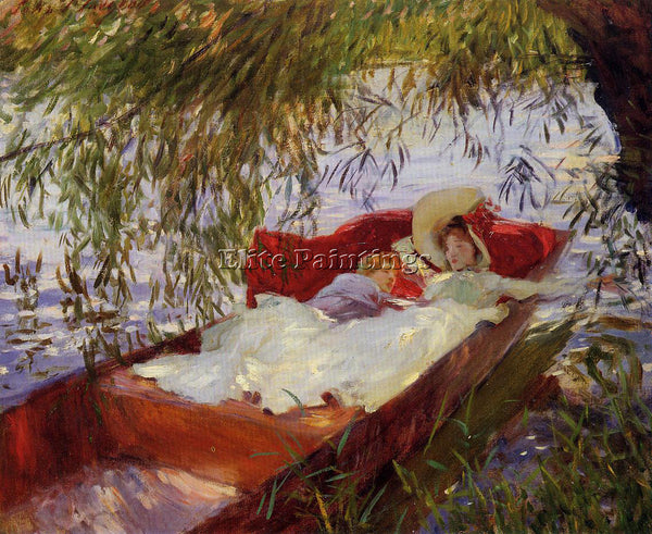 JOHN SINGER SARGENT TWO WOMEN ASLEEP IN A PUNT UNDER THE WILLOWS ARTIST PAINTING