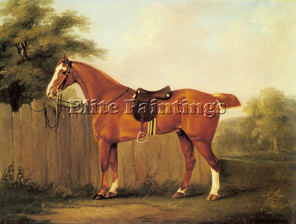 JOHN NOST SARTORIUS A CHESTNUT HUNTER TETHERED TO A FENCE ARTIST PAINTING CANVAS
