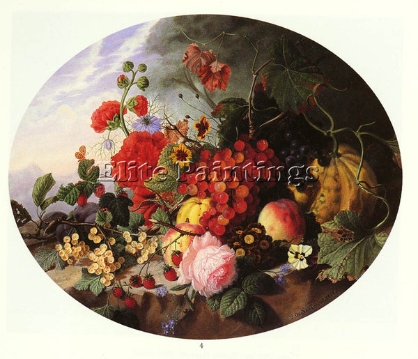 VIRGINIE DE SARTORIUS STILL LIFE WITH FRUIT AND FLOWERS ON ROCKY LEDGE PAINTING