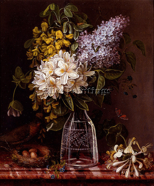 SAX THEODORE JOZEF STILL LIFE LILACS AND OTHER FLOWERS IN GLASS VASE OIL CANVAS
