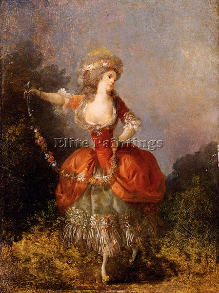 FRENCH SCHALL JEAN FREDERIC LADY DANCING WITH A GARLAND ARTIST PAINTING HANDMADE