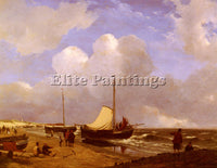 AUSTRIAN SCHELFHOUT ANDREAS MOORED ON THE BEACH ARTIST PAINTING REPRODUCTION OIL
