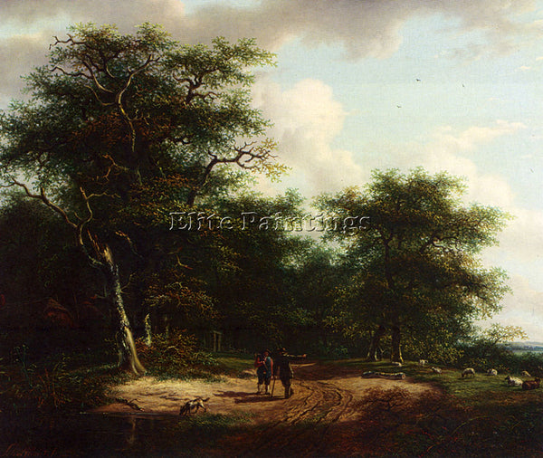 AUSTRIAN SCHELFHOUT ANDREAS TWO FIGURES IN A SUMMER LANDSCAPE PAINTING HANDMADE
