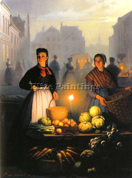 PETRUS VAN SCHENDEL A MARKET STALL BY MOONLIGHT ARTIST PAINTING REPRODUCTION OIL