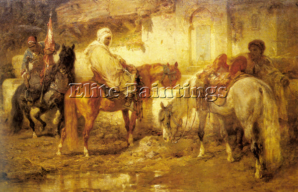 ADOLF SCHREYER AT THE WATERING PLACE 1 ARTIST PAINTING REPRODUCTION HANDMADE OIL