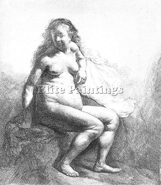 REMBRANDT SEATED FEMALE NUDE ARTIST PAINTING REPRODUCTION HANDMADE CANVAS REPRO