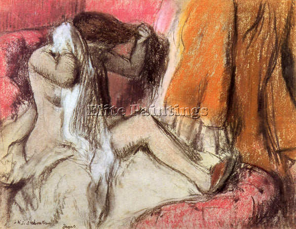 DEGAS SEATED FEMALE NUDE ON A CHAISE LOUNGE ARTIST PAINTING HANDMADE OIL CANVAS
