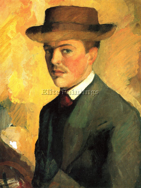 MACKE SELF PORTRAIT WITH HAT ARTIST PAINTING REPRODUCTION HANDMADE CANVAS REPRO