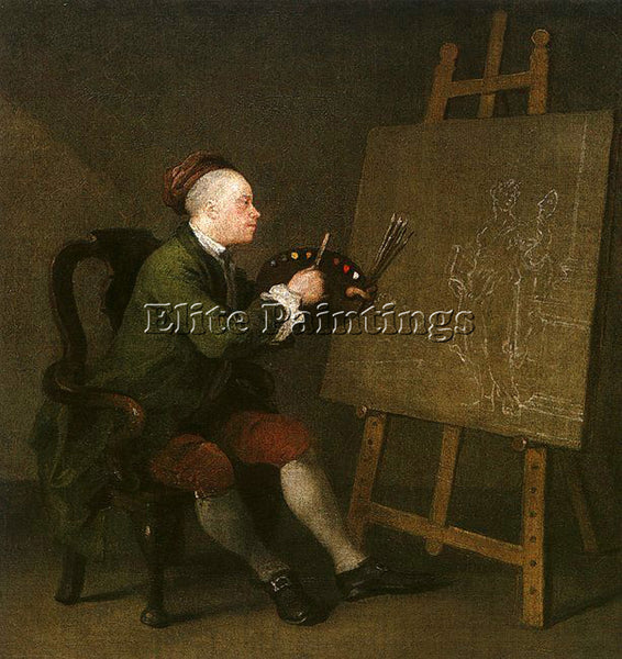 WILLIAM HOGARTH SELF PORTRAIT AT THE EASEL ARTIST PAINTING REPRODUCTION HANDMADE