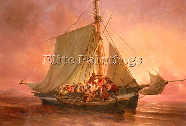 NIELS SIMONSEN THE PIRATES ATTACK ARTIST PAINTING REPRODUCTION HANDMADE OIL DECO