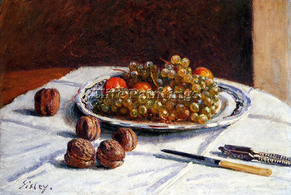 ALFRED SISLEY GRAPES AND WALNUTS ON A TABLE ARTIST PAINTING HANDMADE OIL CANVAS