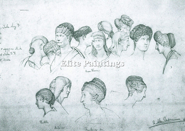 ALMA-TADEMA SKETCH OF HAIRSTYLES FROM ANCIENT SCULPTURES ARTIST PAINTING CANVAS