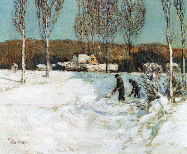 HASSAM SNOW SHOVELS NEW ENGLAND ARTIST PAINTING REPRODUCTION HANDMADE OIL CANVAS