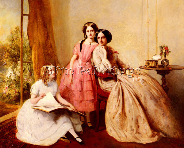ABRAHAM SOLOMON A PORTRAIT OF TWO GIRLS WITH THEIR GOVERNESS ARTIST PAINTING OIL