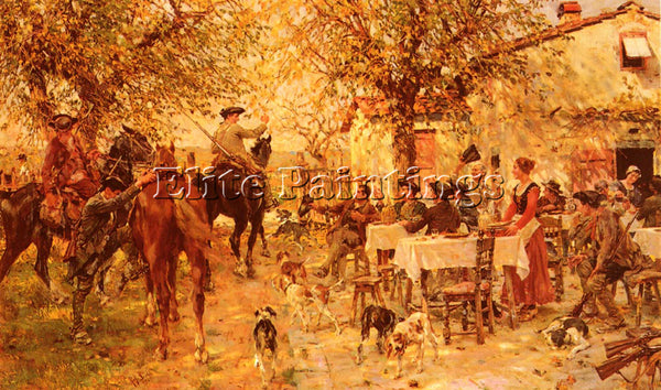 RAFFAELO SORBI THE DEPARTMENT OF THE HUNTING PARTY ARTIST PAINTING REPRODUCTION