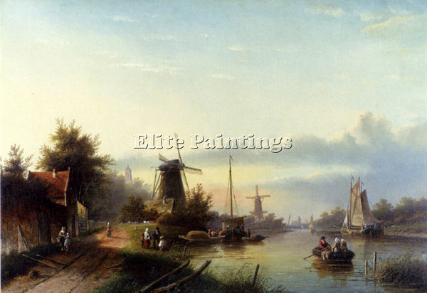 JAN JACOB COENRAAD SPOHLER BOATS ON A DUTCH CANAL ARTIST PAINTING REPRODUCTION