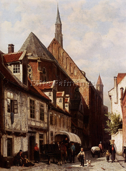 SPRINGER A BUSY STREET IN BREMEN WITH SAINT JOHANN CHURCH IN BACKGROUND PAINTING