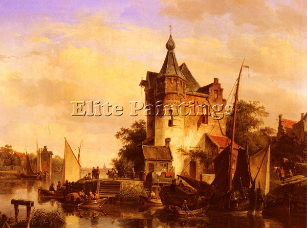 CORNELIS SPRINGER ALONG THE CANAL ARTIST PAINTING REPRODUCTION HANDMADE OIL DECO