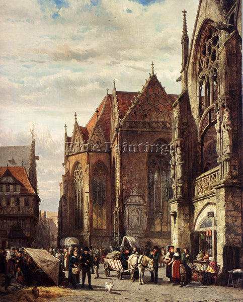 SPRINGER MANY FIGURES MARKET SQUARE IN FRONT MARTINIKIRCHE BRAUNSCHWEIG PAINTING